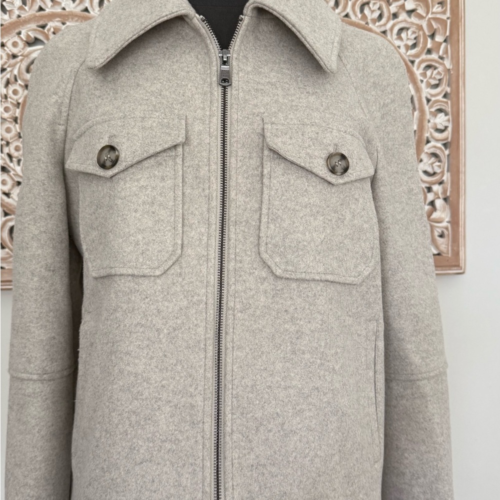 Avec Les Filles Light Taupe Zip-Front Wool Shirt Jacket